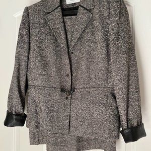 Tahari tweed Suit with faux leather trim